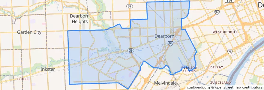 Mapa de ubicacion de Dearborn.