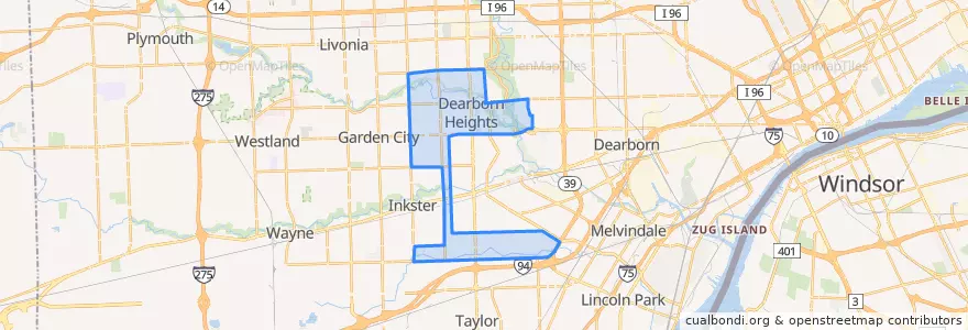 Mapa de ubicacion de Dearborn Heights.