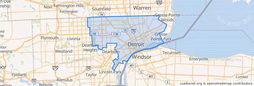 Mapa de ubicacion de ديترويت.