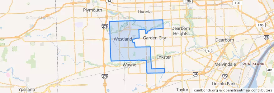 Mapa de ubicacion de Westland.