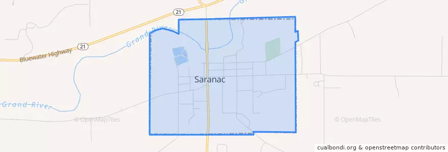 Mapa de ubicacion de Saranac.