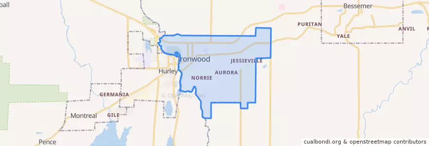 Mapa de ubicacion de Ironwood.