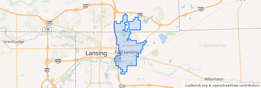 Mapa de ubicacion de East Lansing.