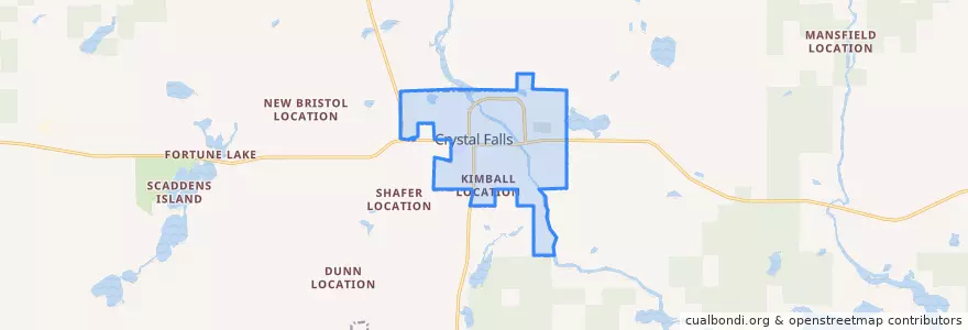 Mapa de ubicacion de Crystal Falls.