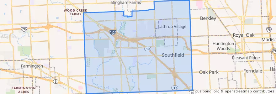 Mapa de ubicacion de Southfield.