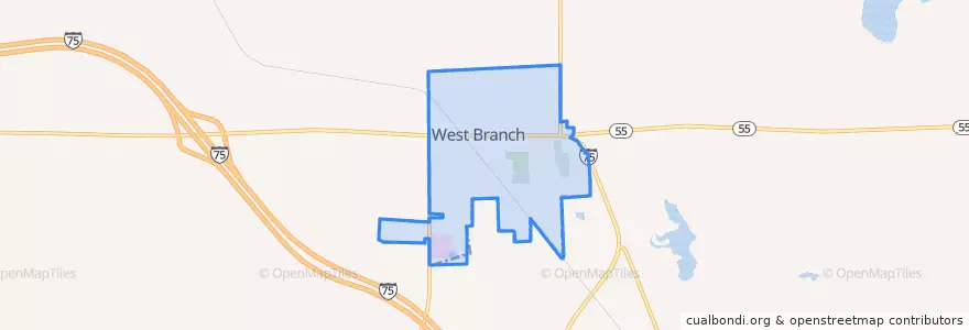 Mapa de ubicacion de West Branch.