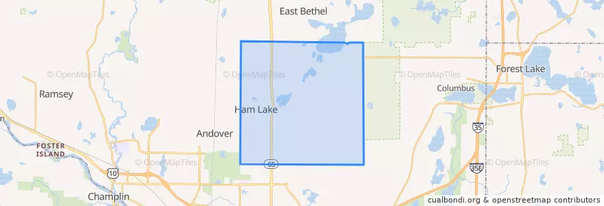 Mapa de ubicacion de Ham Lake.
