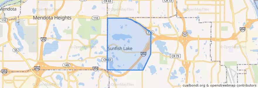 Mapa de ubicacion de Sunfish Lake.