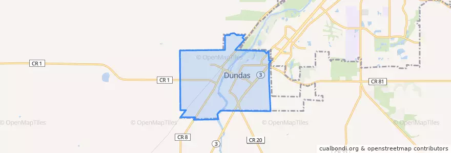 Mapa de ubicacion de Dundas.