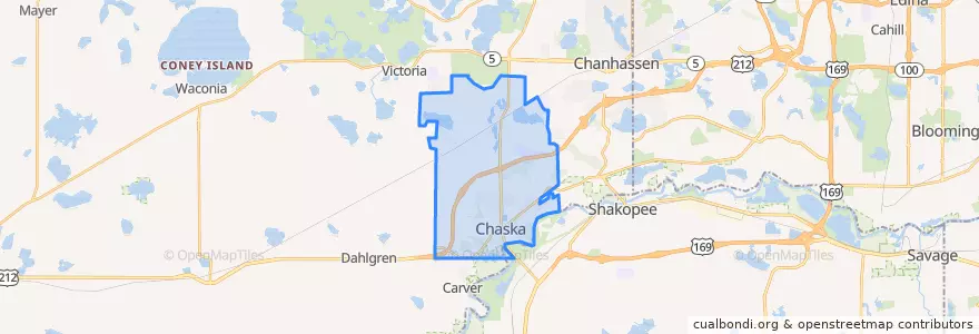 Mapa de ubicacion de Chaska.