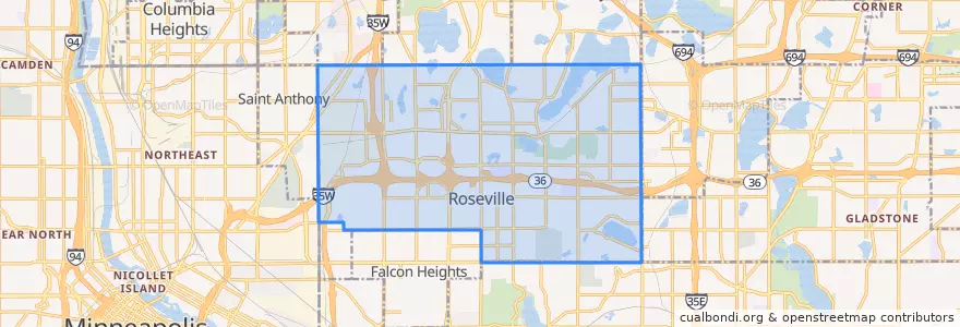 Mapa de ubicacion de Roseville.