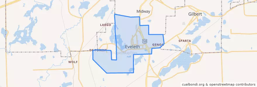 Mapa de ubicacion de Eveleth.