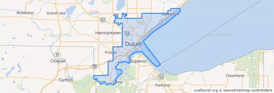 Mapa de ubicacion de Duluth.