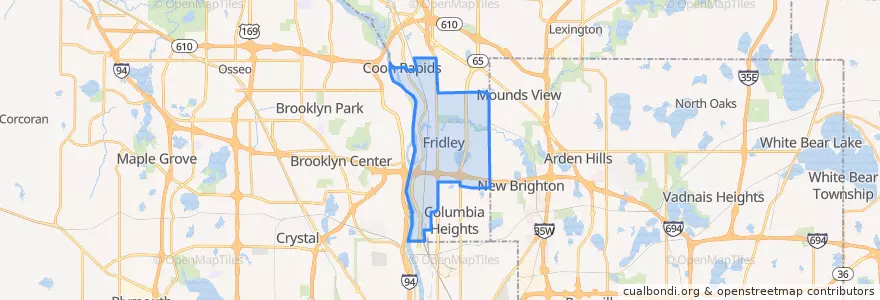 Mapa de ubicacion de Fridley.