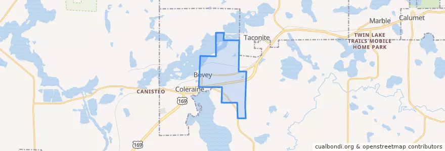 Mapa de ubicacion de Bovey.
