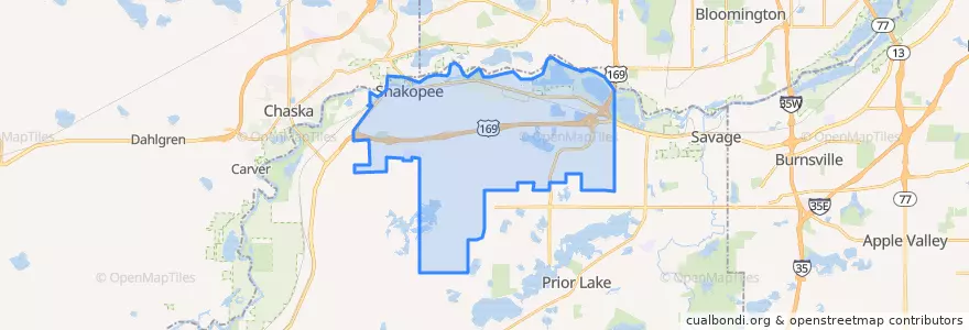 Mapa de ubicacion de Shakopee.