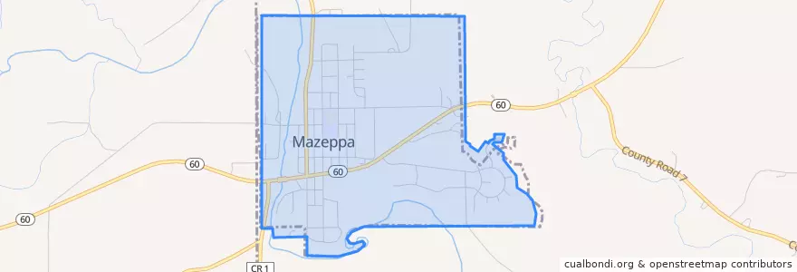 Mapa de ubicacion de Mazeppa.