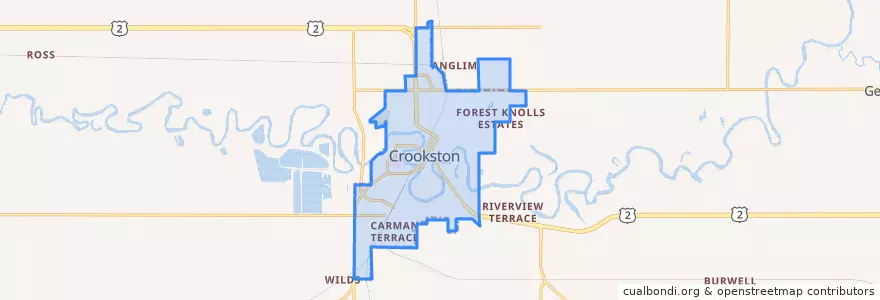 Mapa de ubicacion de Crookston.