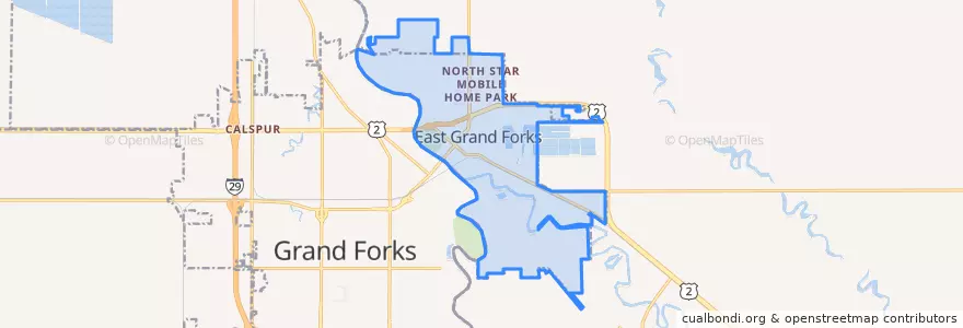 Mapa de ubicacion de East Grand Forks.