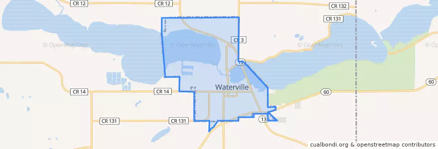 Mapa de ubicacion de Waterville.