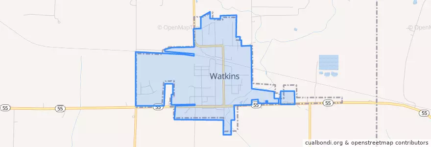 Mapa de ubicacion de Watkins.