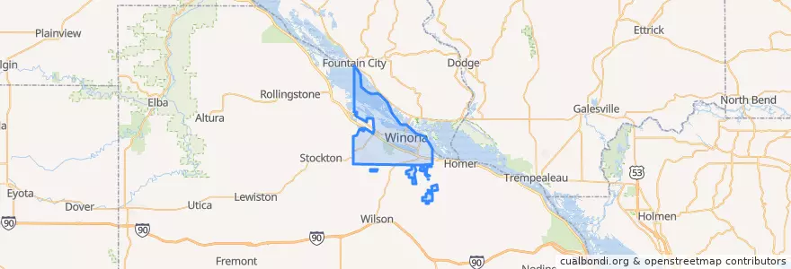 Mapa de ubicacion de Winona.
