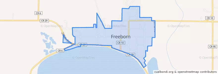 Mapa de ubicacion de Freeborn.
