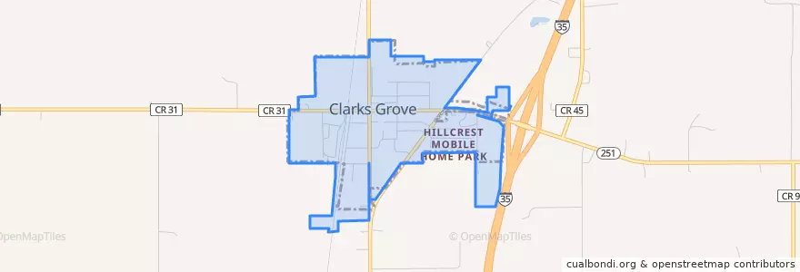 Mapa de ubicacion de Clarks Grove.