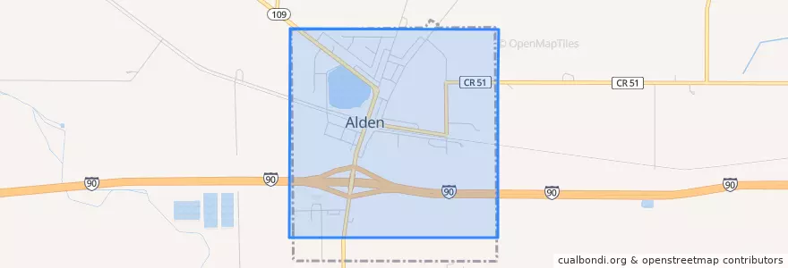 Mapa de ubicacion de Alden.