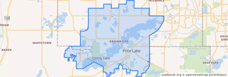 Mapa de ubicacion de Prior Lake.