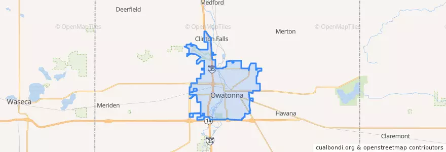 Mapa de ubicacion de Owatonna.