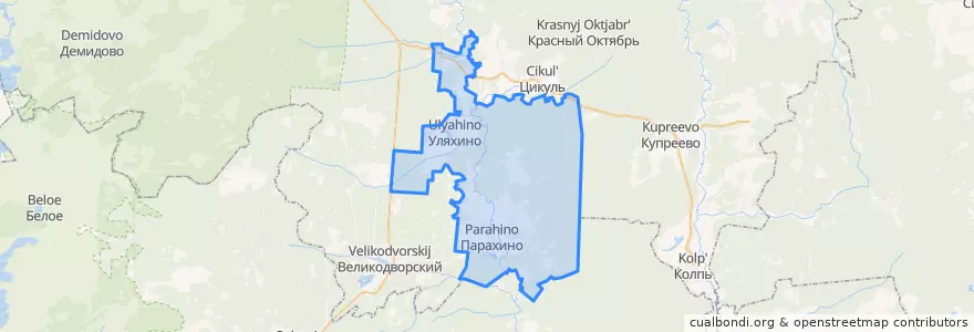 Mapa de ubicacion de Уляхинское сельское поселение.