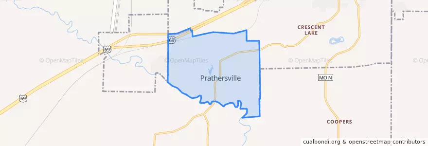Mapa de ubicacion de Prathersville.