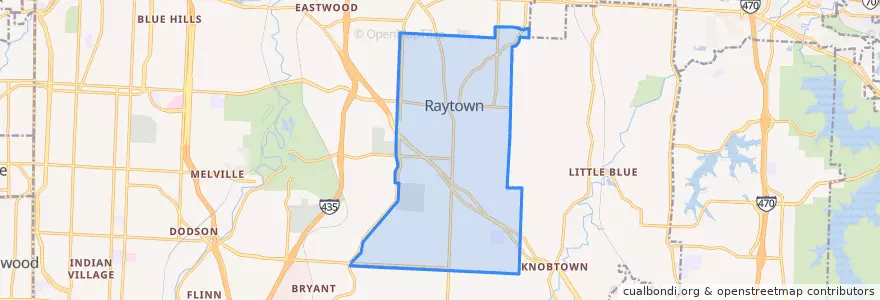 Mapa de ubicacion de Raytown.