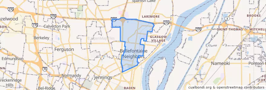 Mapa de ubicacion de Bellefontaine Neighbors.