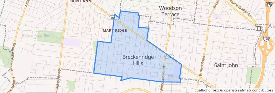Mapa de ubicacion de Breckenridge Hills.