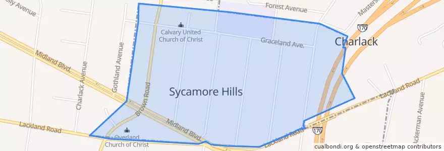 Mapa de ubicacion de Sycamore Hills.