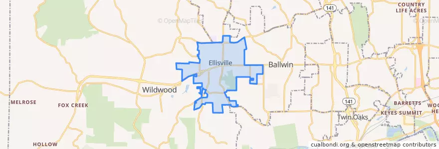 Mapa de ubicacion de Ellisville.