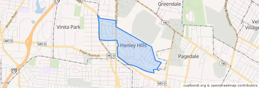 Mapa de ubicacion de Hanley Hills.