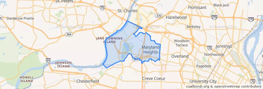 Mapa de ubicacion de Maryland Heights.