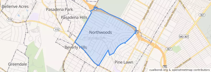 Mapa de ubicacion de Northwoods.