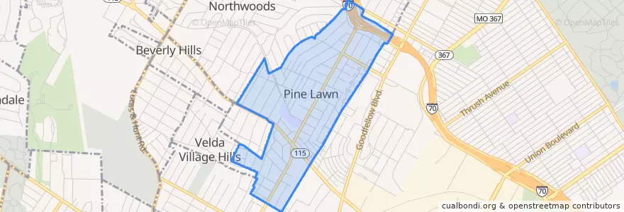 Mapa de ubicacion de Pine Lawn.