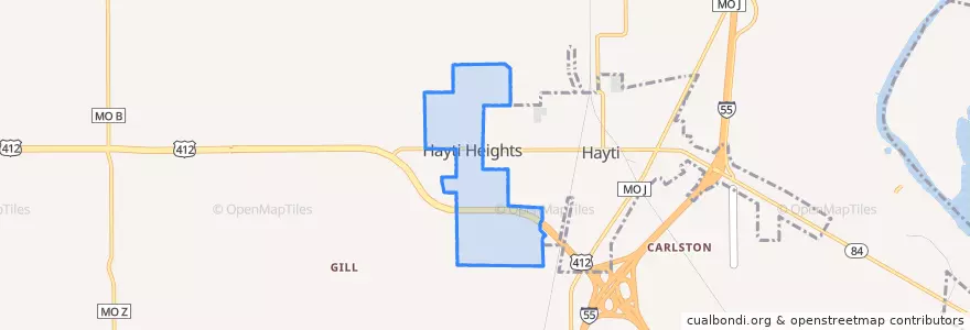 Mapa de ubicacion de Hayti Heights.