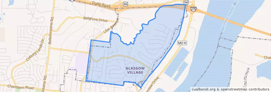 Mapa de ubicacion de Glasgow Village.