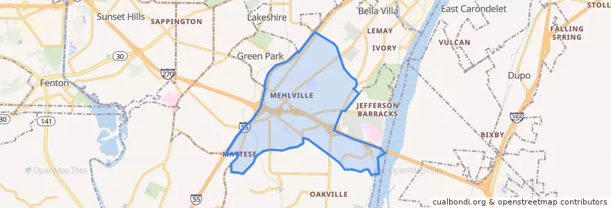Mapa de ubicacion de Mehlville.