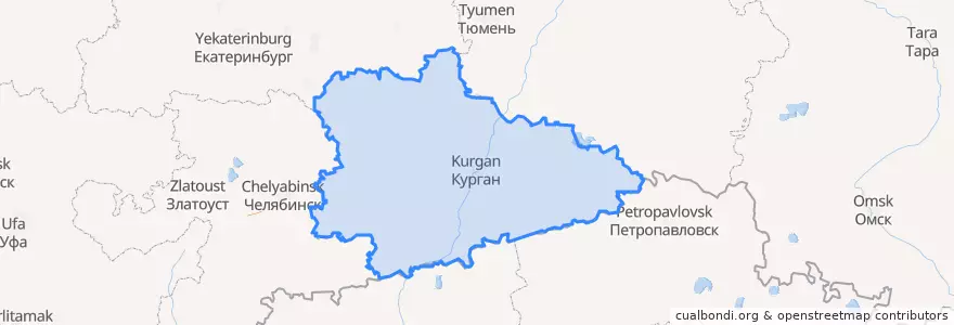 Mapa de ubicacion de Oblast de Kourgan.