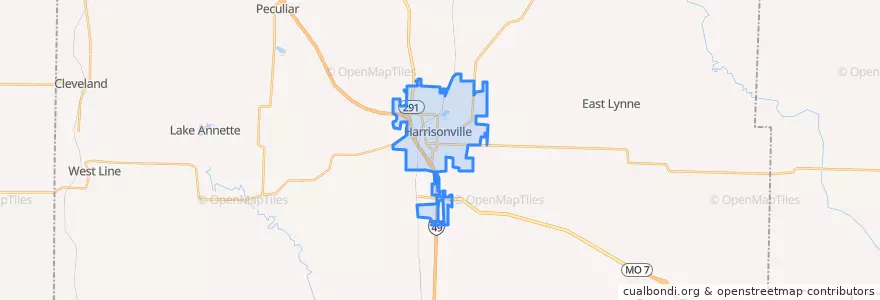 Mapa de ubicacion de Harrisonville.