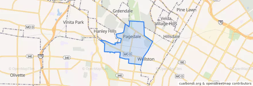Mapa de ubicacion de Pagedale.