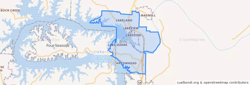 Mapa de ubicacion de Lake Ozark.