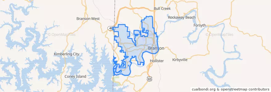 Mapa de ubicacion de Branson.